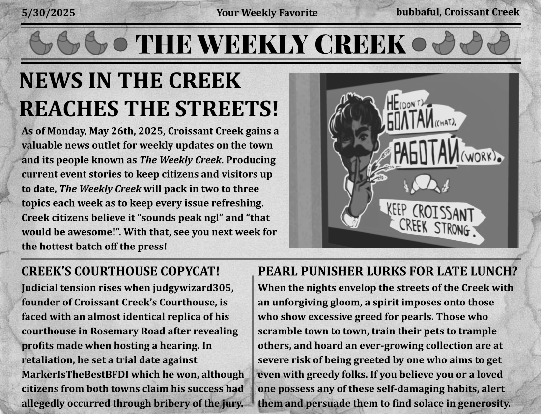 The Weekly Creek, 1st Issue: News in the Creek Reaches the Streets!
